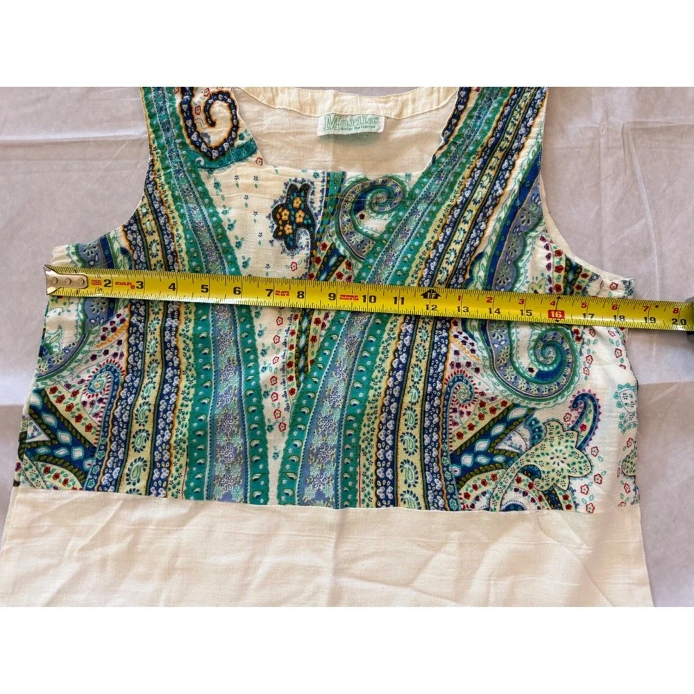Marila Stile Italiano Vintage Paisley Shift Dress Medium Cream Teal Resortwear - Picture 4 of 5